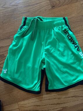 Under Armour Neon Green Boys Athletic Shorts with Black Trim